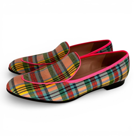 J. Crew Ribbon Plaid Academy loafers green blue yellow - 10 - Picture 2 of 11